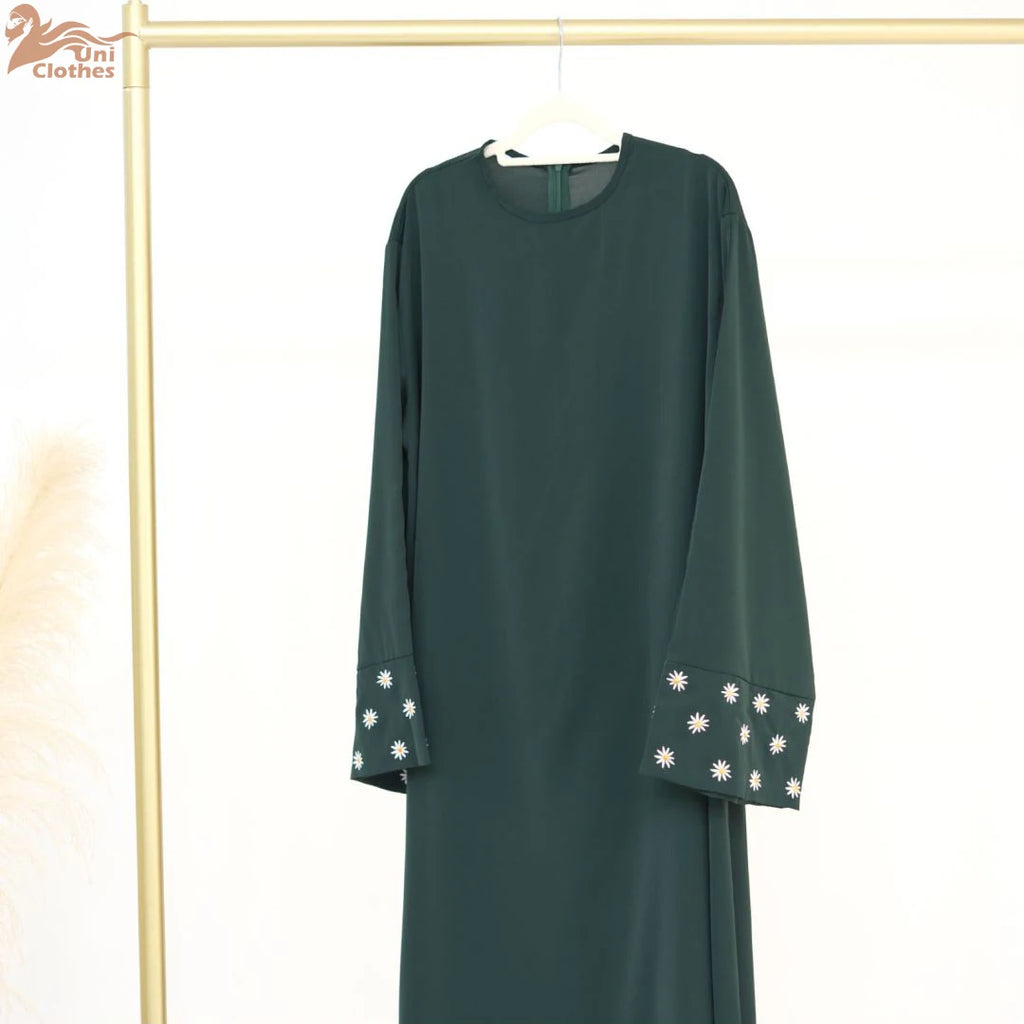 2025 Daisy Embroidery Muslim Modest Dress for Women Eid Saudi Arabia Dubai Abaya Luxury Islam Turkey Holiday Party Jalabiya Robe