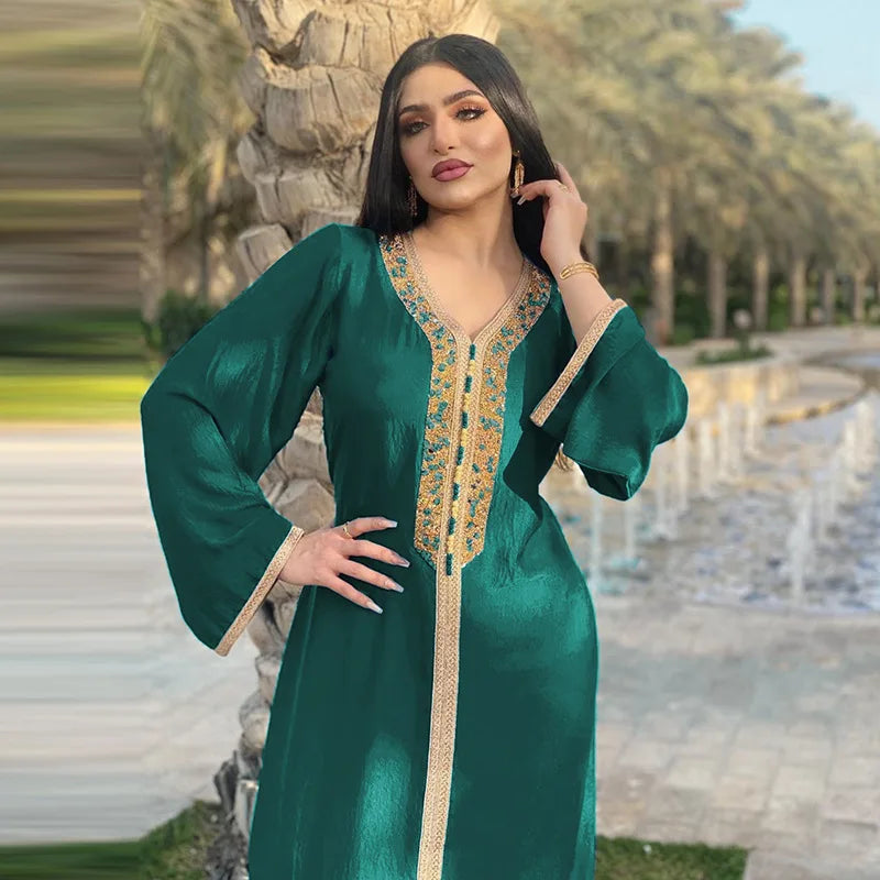 Eid Satin Abaya Dubai Jalabiya Muslim Dress Turkey Islam Robe Longue Djelaba Femme Musulman Dresses for Women Kaftan Marocain