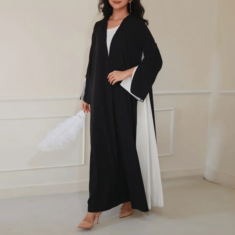 Turkey Abaya Muslim Open Front Black Abayas Elegant Long Sleeve Middle-East Islamic Arabian Kaftans Women Jilbabs Maxi Dresses