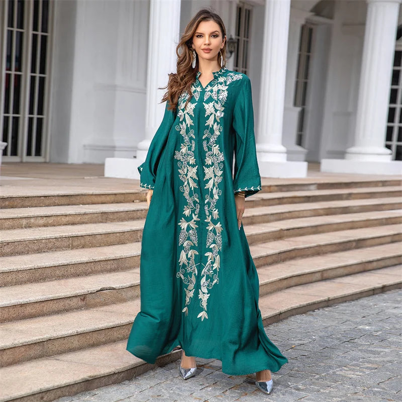 Abaya Dubai Turkey Maxi Islamic Embroidery Robe Ramadan Eid Muslim Party Dresses for Women Arab Caftan Morocco Femme Musulman