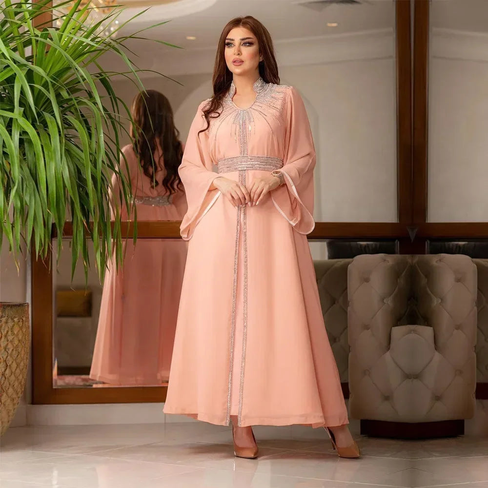 Luxury Abaya Diamonds Muslim Elegant Women Dresses Caftan Moroccan Dubai Kaftan Gown Evening Party Eid Long Maxi Dresses