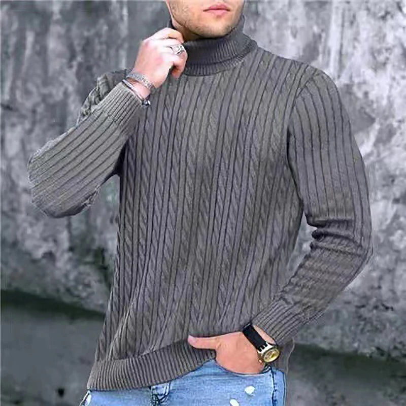 2024 Autumn Men's Sweaters High Neck Pullover Outdoor Work Knitted Warm Casual Turtleneck Sweatwear Woolen Mens Winter Tops