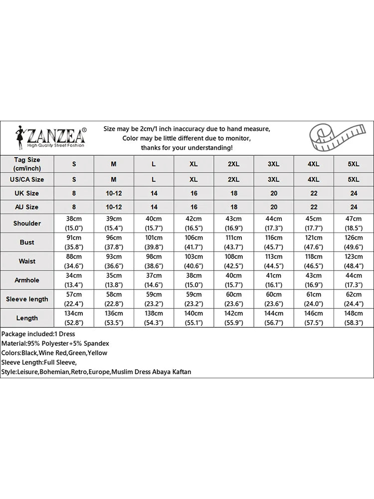 ZANZEA Elegant Long Sleeve Maxi Sundress Kaftan Fashion Muslim Turkey Dress Robe Femme Eid Mubarek Abaya Dubai Long Vestidos