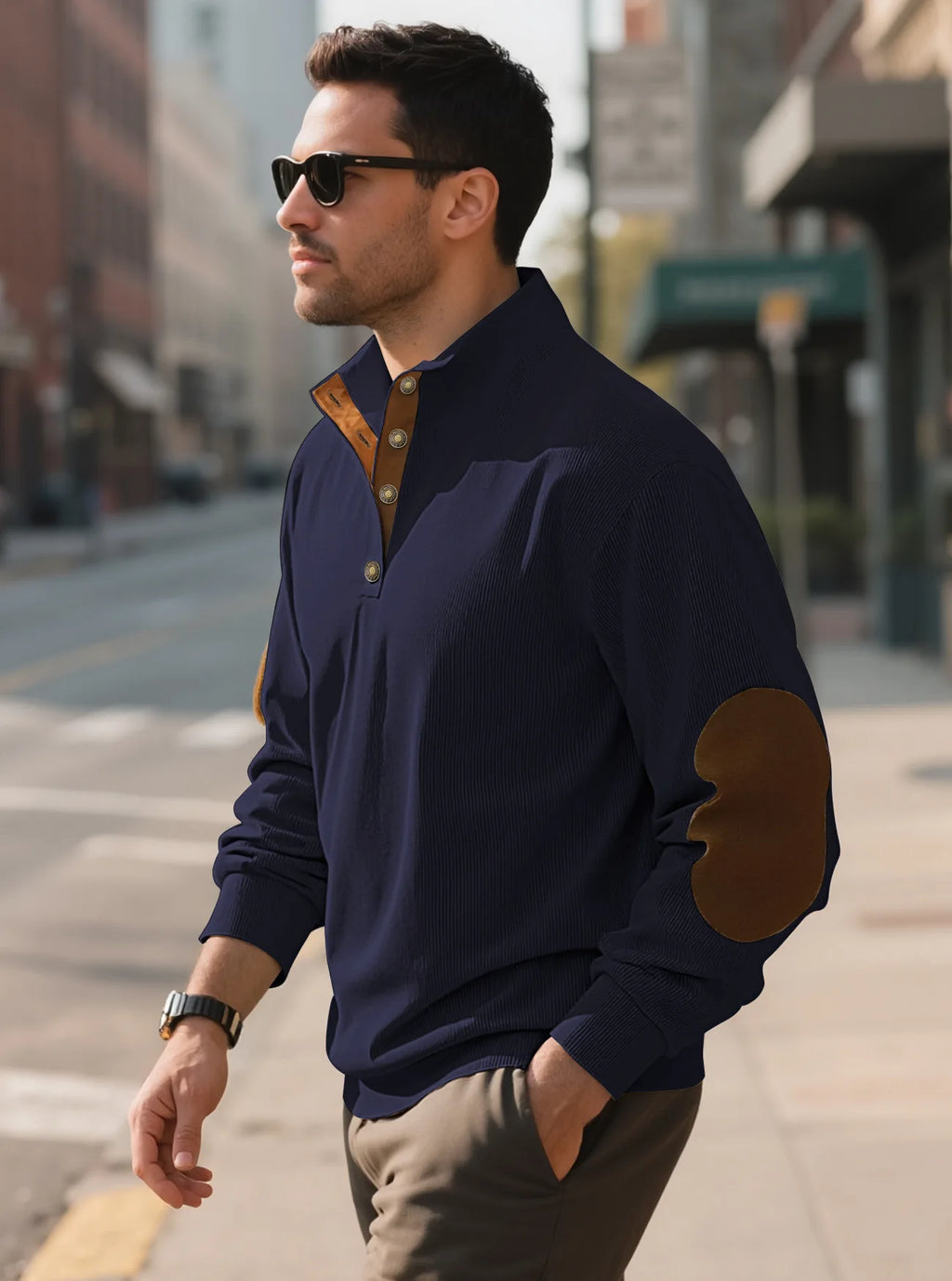 Men's outdoor casual, warm and fashionable sportswear, casual stand-up collar pullover, street top, autumn and winter outfits