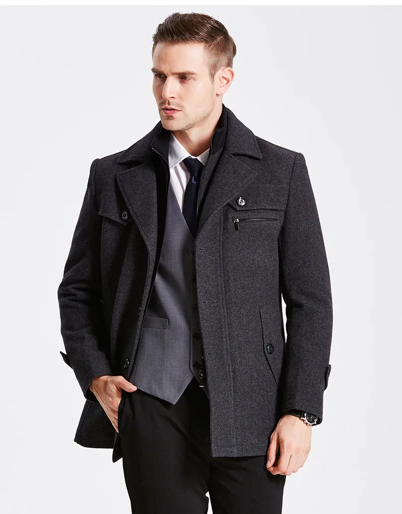 Winter Men's Jacket Oversized Wool Overcoat Solid Warm Pea Coats Thicken Casual Woolen Coat Men Clothing Parka A3F1303