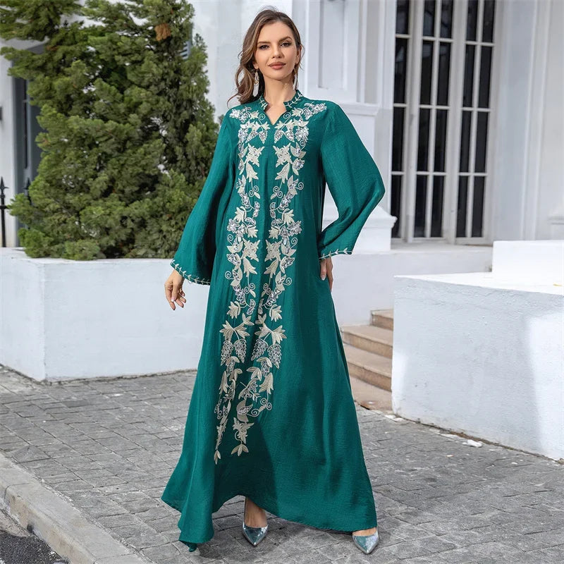Abaya Dubai Turkey Maxi Islamic Embroidery Robe Ramadan Eid Muslim Party Dresses for Women Arab Caftan Morocco Femme Musulman