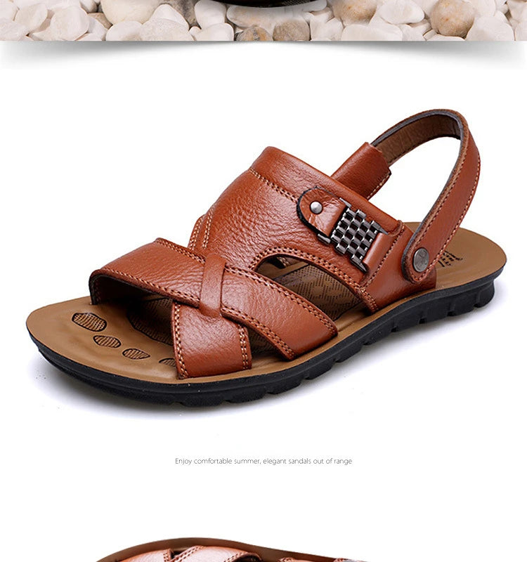 Men Sandals Summer Male Leather Sandals Classic Men Slippers Beach Shoes for Men Comfortable Walking Roman Sandalias Big Size 48