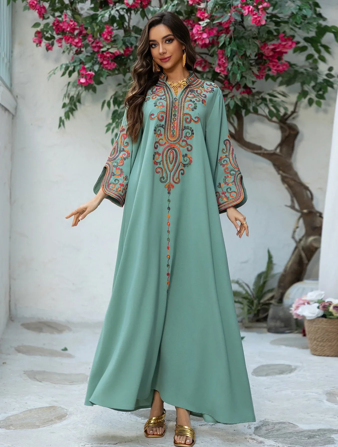 Embroidered Abayas for Women Muslim Evening Eid Party Dress Kaftan Dubai Turkey Robe Arabic Islam Jalabiya Caftan Marocain Femme