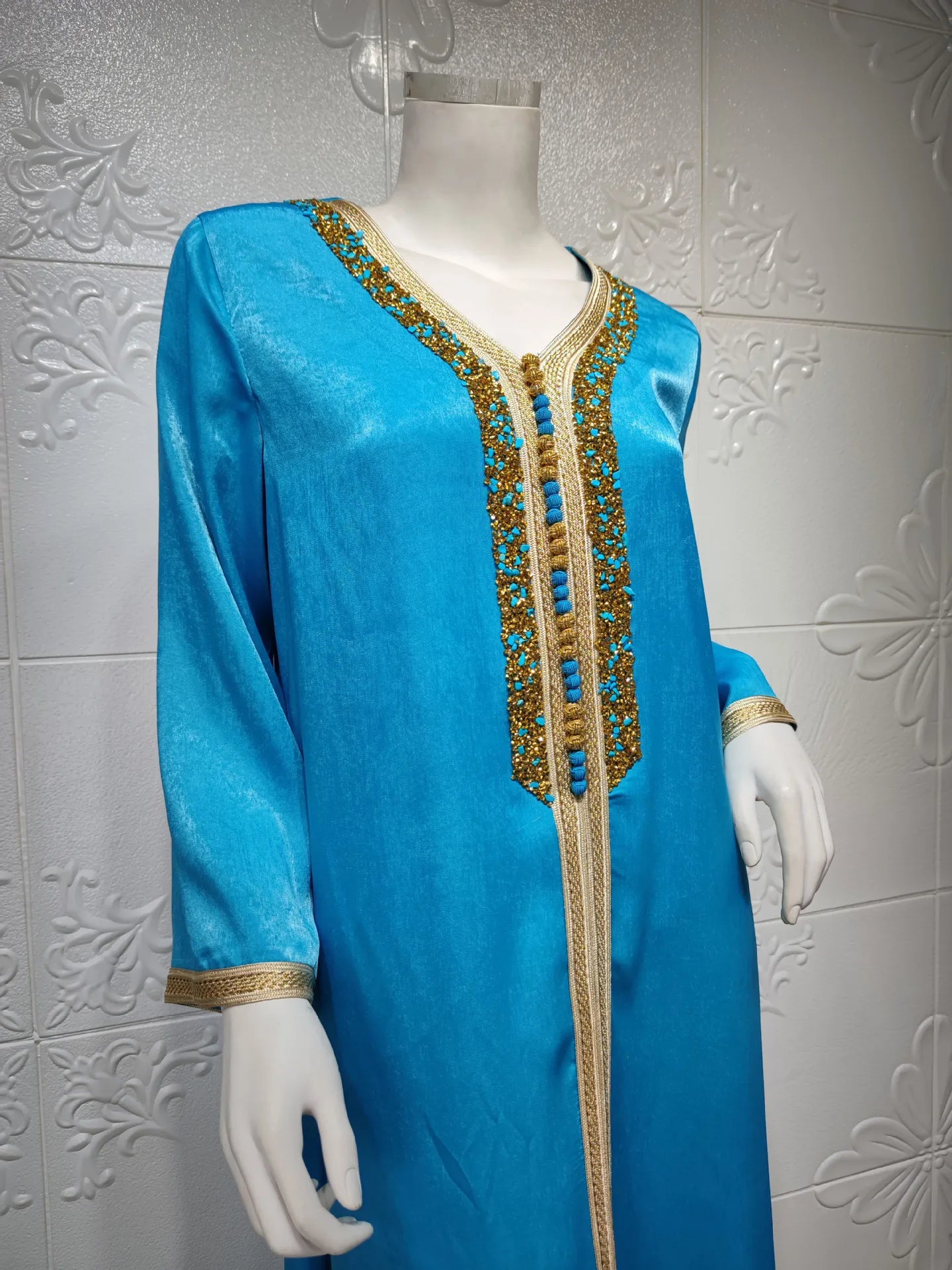 Eid Satin Abaya Dubai Jalabiya Muslim Dress Turkey Islam Robe Longue Djelaba Femme Musulman Dresses for Women Kaftan Marocain