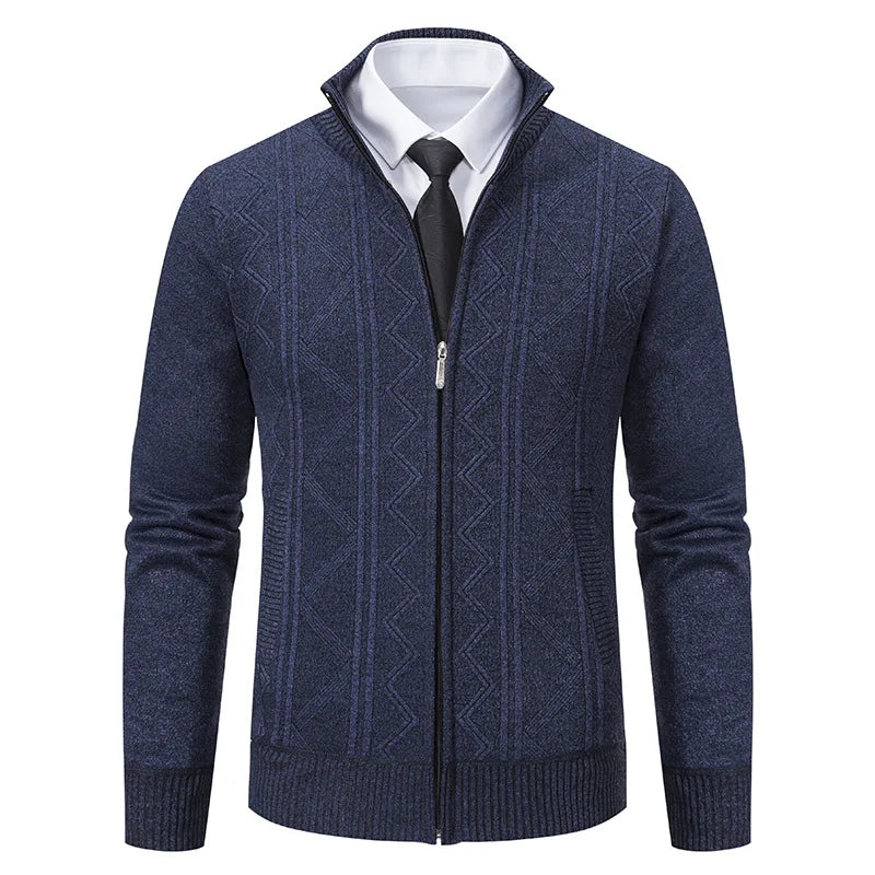 New Autumn Winter Men's Fashion Zip Up Knitted Sweater Casual Thickened Stand Collar Cardigan Jacket Trendy Outerwear
