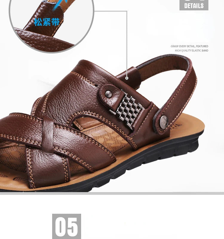 Men Sandals Summer Male Leather Sandals Classic Men Slippers Beach Shoes for Men Comfortable Walking Roman Sandalias Big Size 48