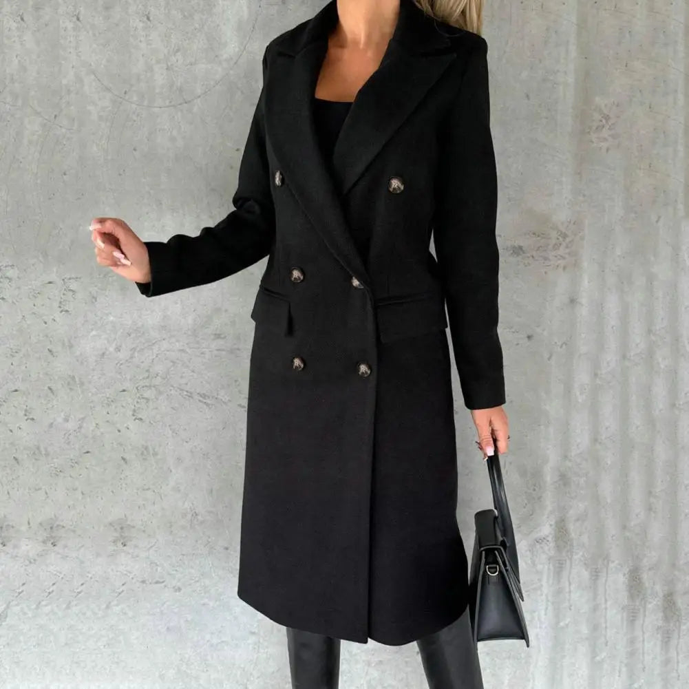 Woolen Outerwear Autumn Winter Female Overcoat Elegant Streetwear Stylish Lapel Buttons Woolen Coat Outerwear