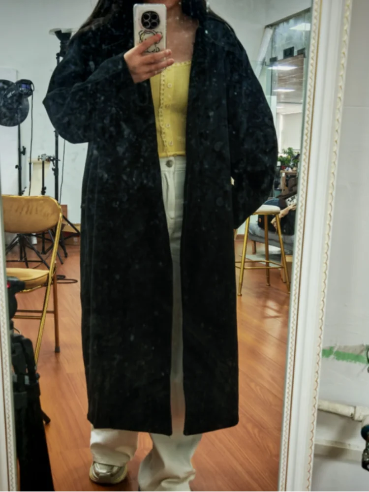 Fashion Women Woolen Long Coat Lapel Double Breasted Long Sleeve Overcoat 2025 Autumn Winter New High Street Lady Outerwear