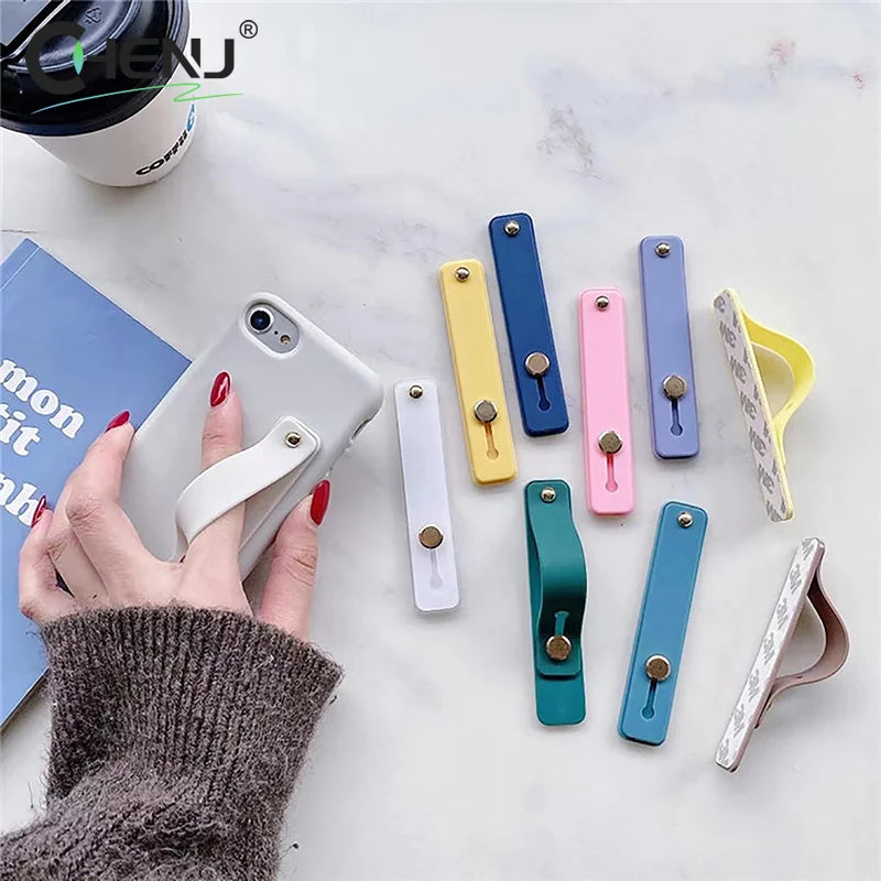 1pc Universal Silicone Wristband Phone Holder Finger Ring Phone Hand Band Bracket Push Pull Grip Phone Stand Sticker Accessories