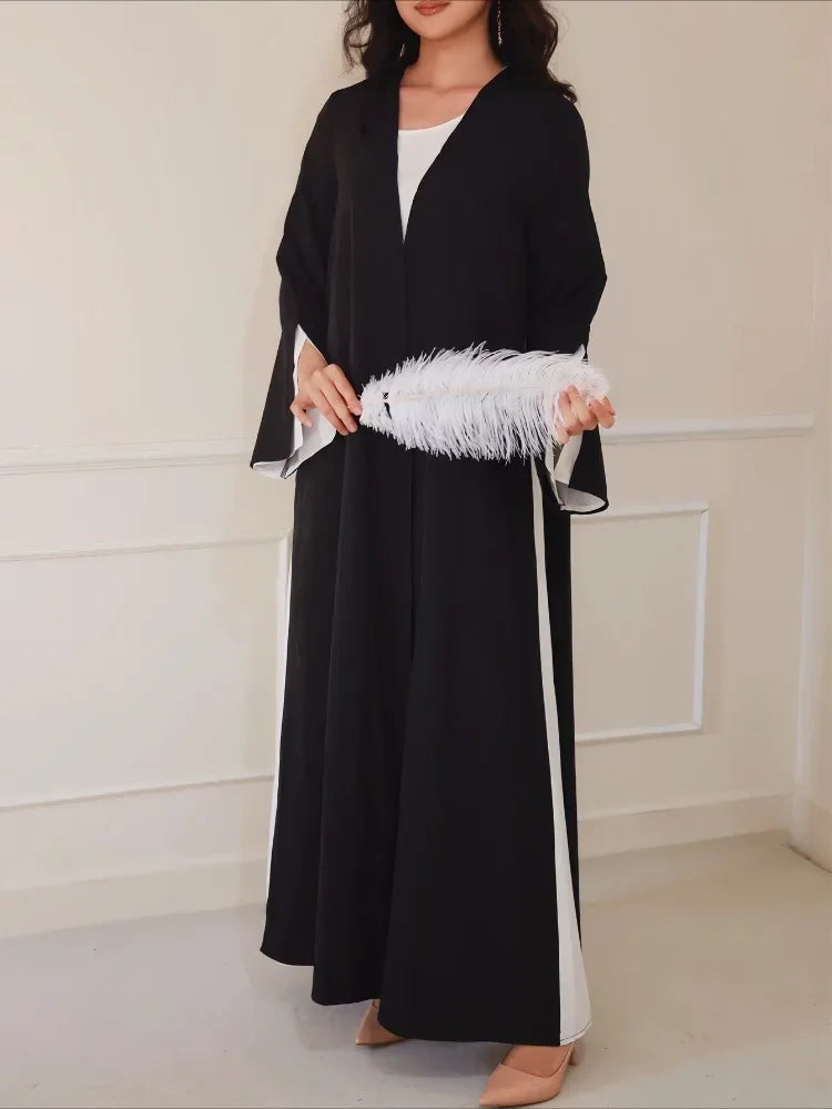 Turkey Abaya Muslim Open Front Black Abayas Elegant Long Sleeve Middle-East Islamic Arabian Kaftans Women Jilbabs Maxi Dresses