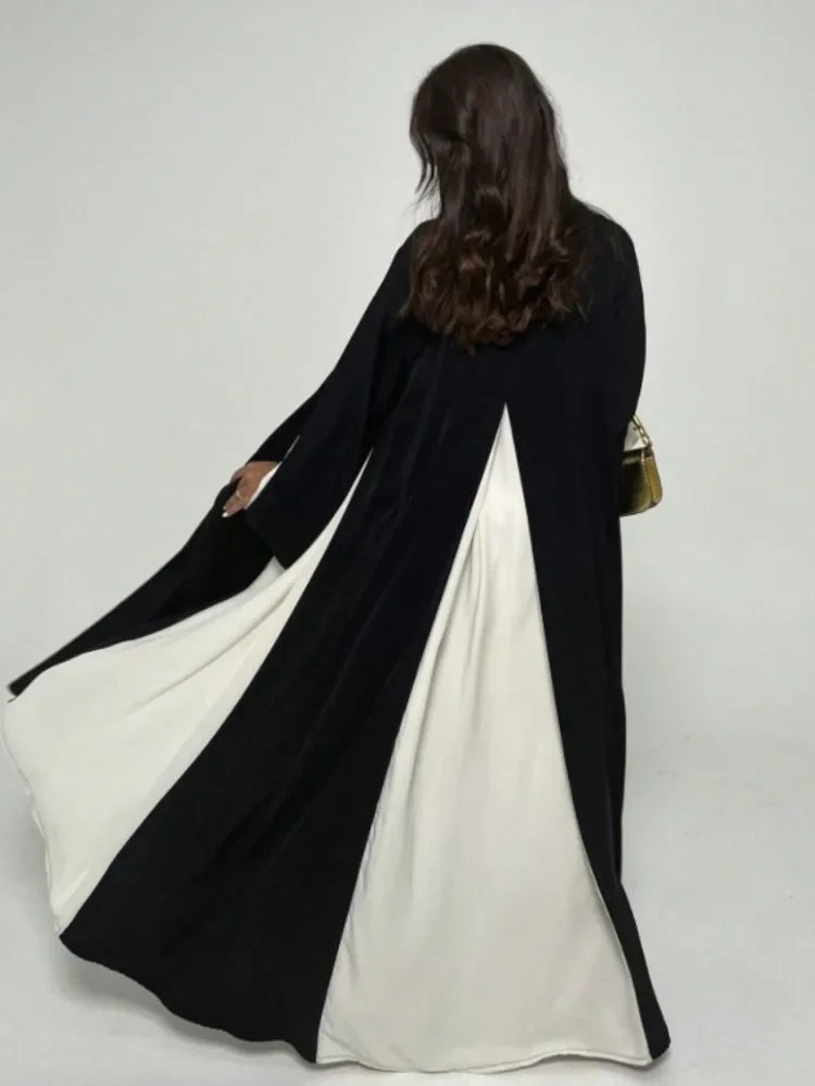 Turkey Abaya Muslim Open Front Black Abayas Elegant Long Sleeve Middle-East Islamic Arabian Kaftans Women Jilbabs Maxi Dresses