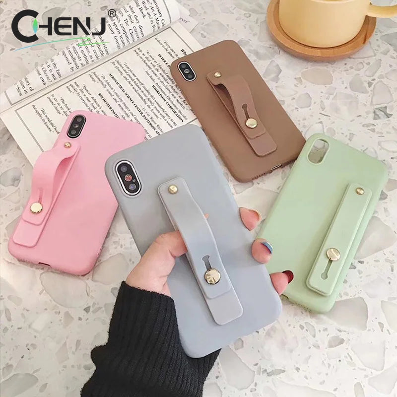 1pc Universal Silicone Wristband Phone Holder Finger Ring Phone Hand Band Bracket Push Pull Grip Phone Stand Sticker Accessories