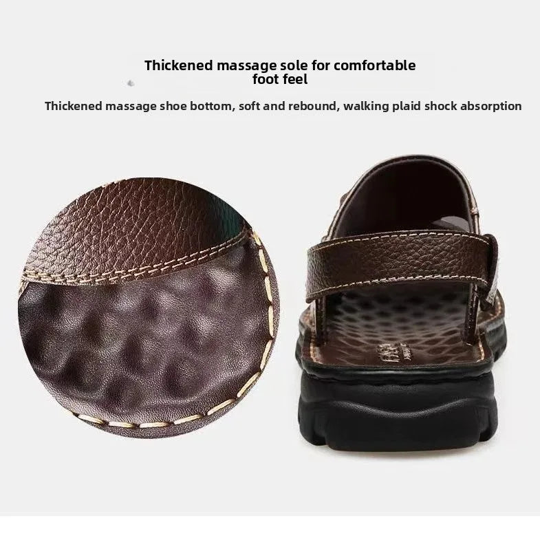 2025 Summer Men’s Sandals Outdoor Waterproof Non-Slip Soft Sole Dual-Use Beach Slippers Driving Shoes