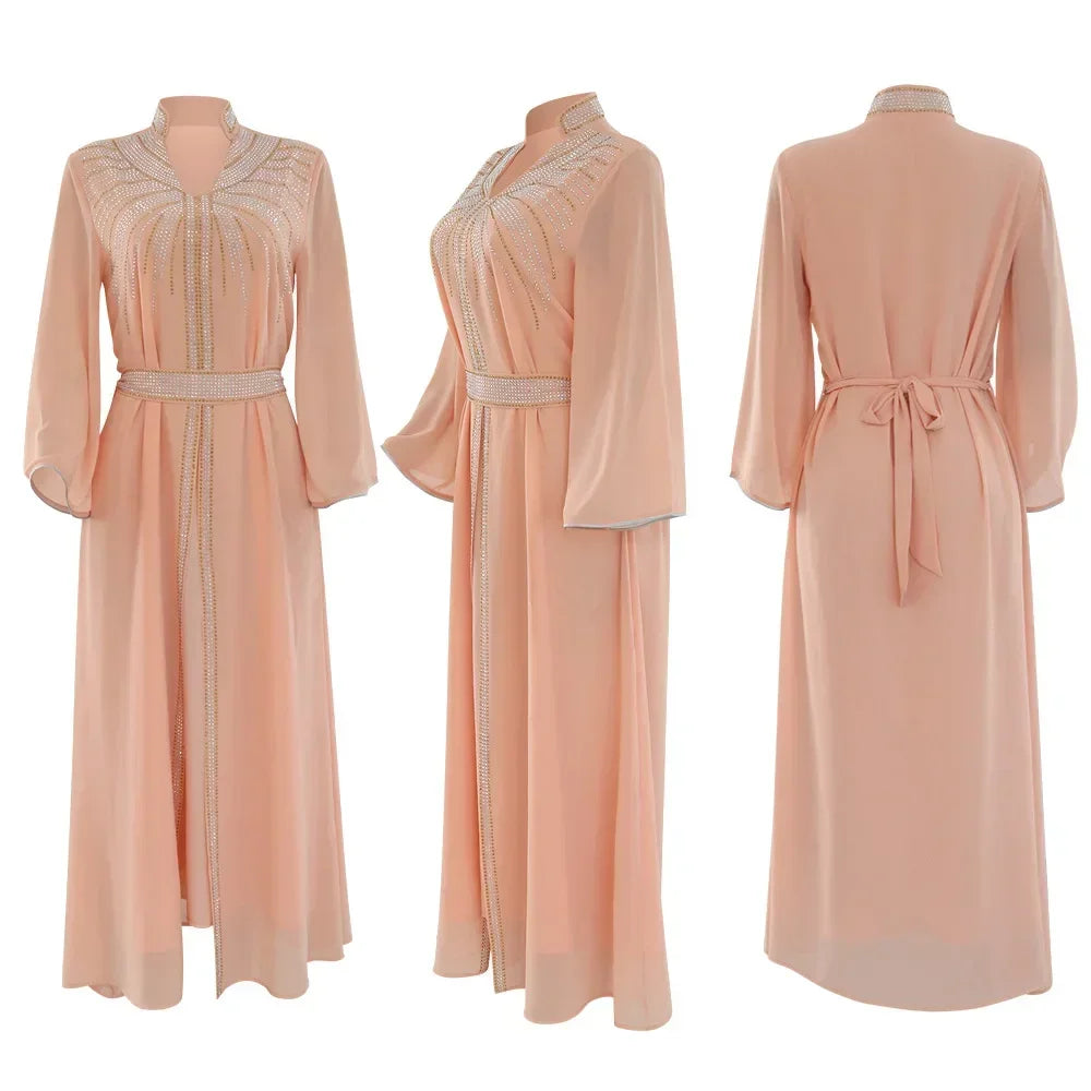 Luxury Abaya Diamonds Muslim Elegant Women Dresses Caftan Moroccan Dubai Kaftan Gown Evening Party Eid Long Maxi Dresses