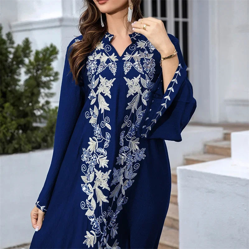 Abaya Dubai Turkey Maxi Islamic Embroidery Robe Ramadan Eid Muslim Party Dresses for Women Arab Caftan Morocco Femme Musulman