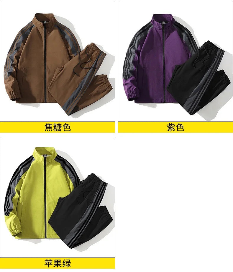 Autumn and Spring New Fashion Trend Outdoor Sports Jacket Set Men's Casual Loose Sports Plus Size High Quality Two-piece Set