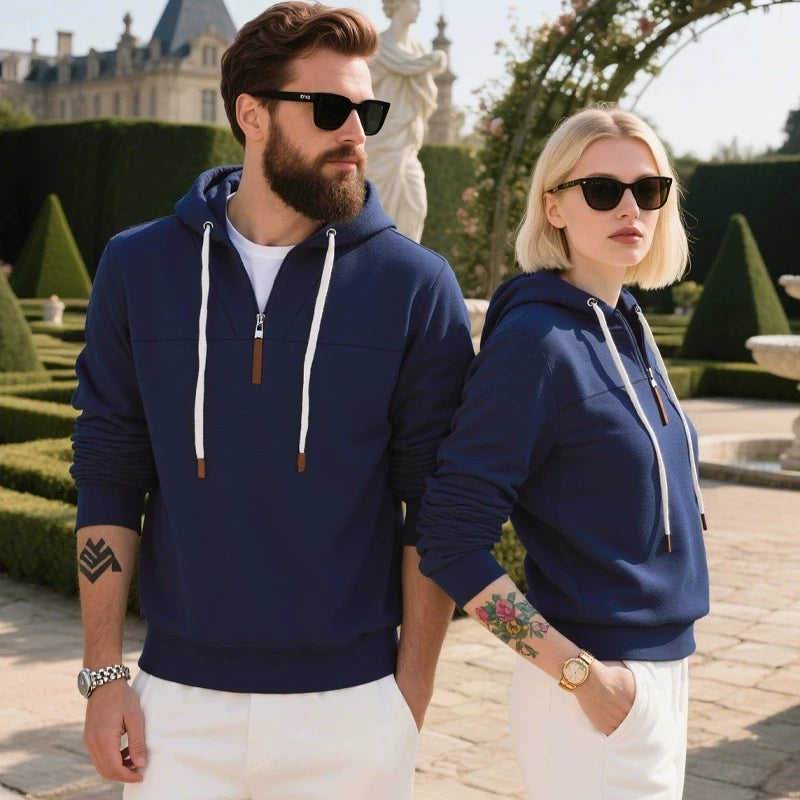 Winter Fleece Warm Men's Hoodie Pullover Oversize Couple Half Zipper Hooded Sweatshirts Solid Color Casual Mens Clothing Hoody