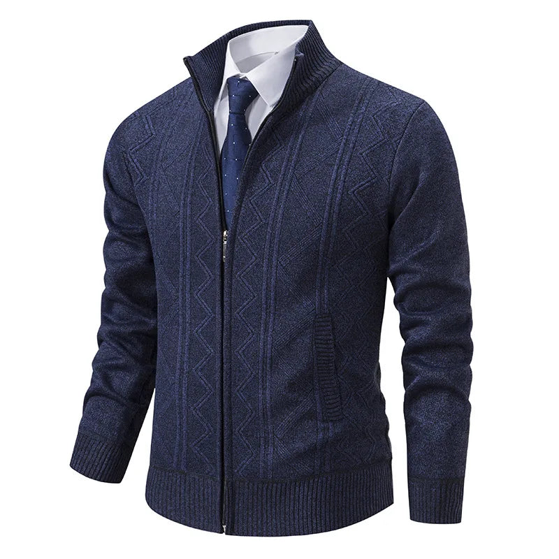 New Autumn Winter Men's Fashion Zip Up Knitted Sweater Casual Thickened Stand Collar Cardigan Jacket Trendy Outerwear