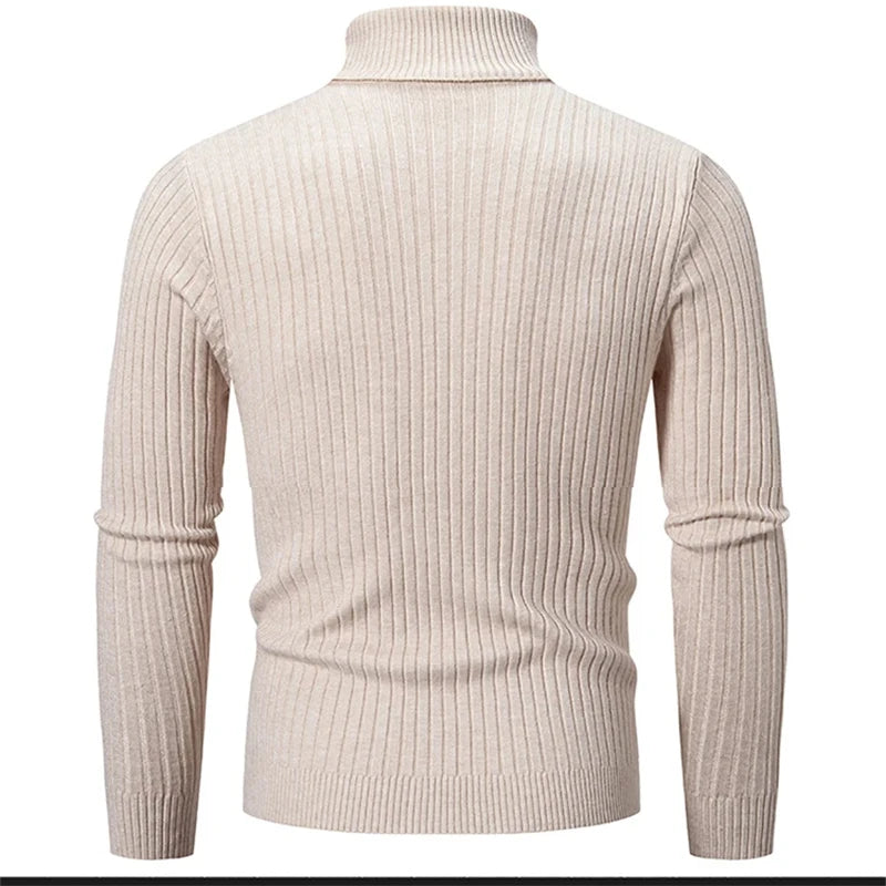 2024 Autumn Men's Sweaters High Neck Pullover Outdoor Work Knitted Warm Casual Turtleneck Sweatwear Woolen Mens Winter Tops