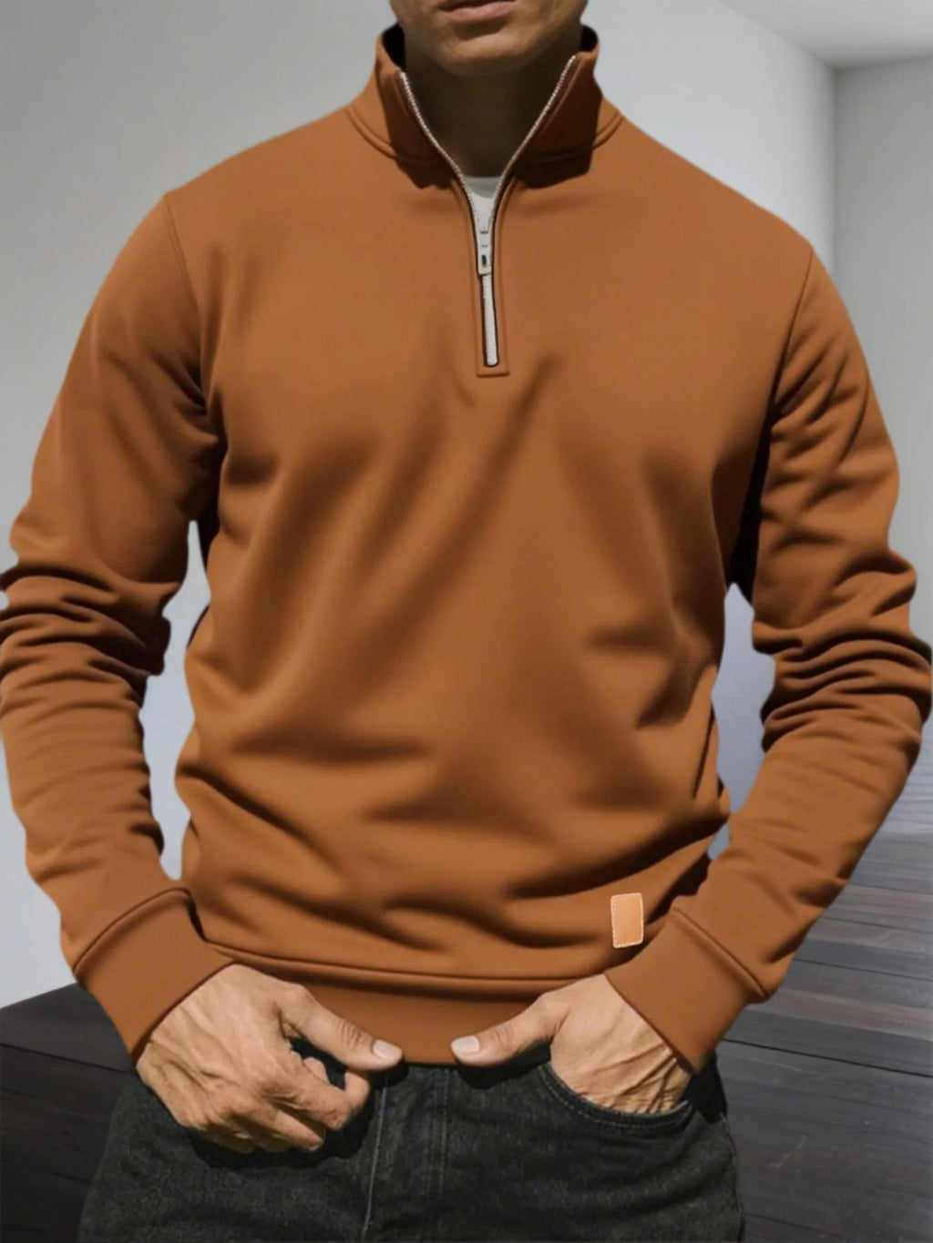 Men's Half Zipper Sweatshirts Long Sleeve Solid Color Pullover Turtleneck Streetwear Winter Warm Jacket Sport Coats