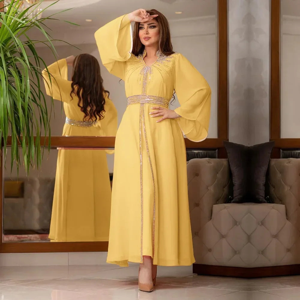 Luxury Abaya Diamonds Muslim Elegant Women Dresses Caftan Moroccan Dubai Kaftan Gown Evening Party Eid Long Maxi Dresses