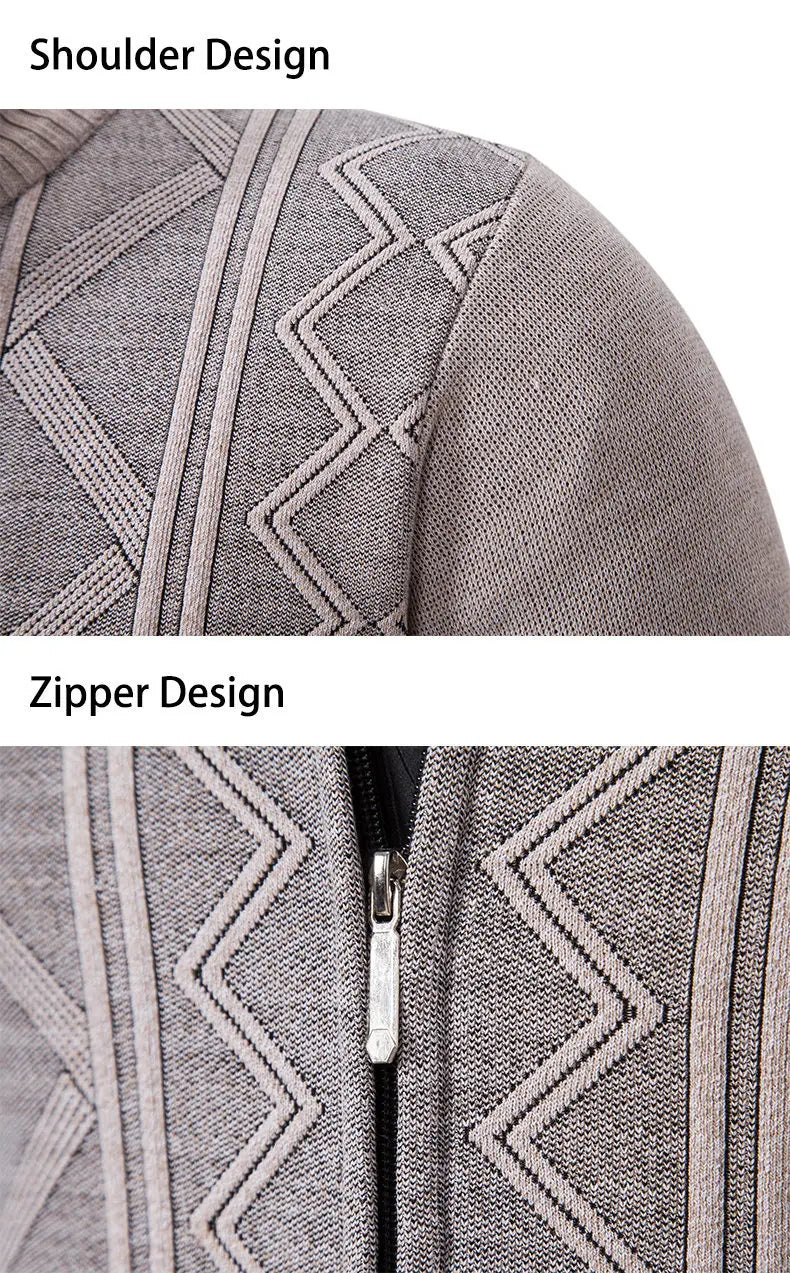 New Autumn Winter Men's Fashion Zip Up Knitted Sweater Casual Thickened Stand Collar Cardigan Jacket Trendy Outerwear