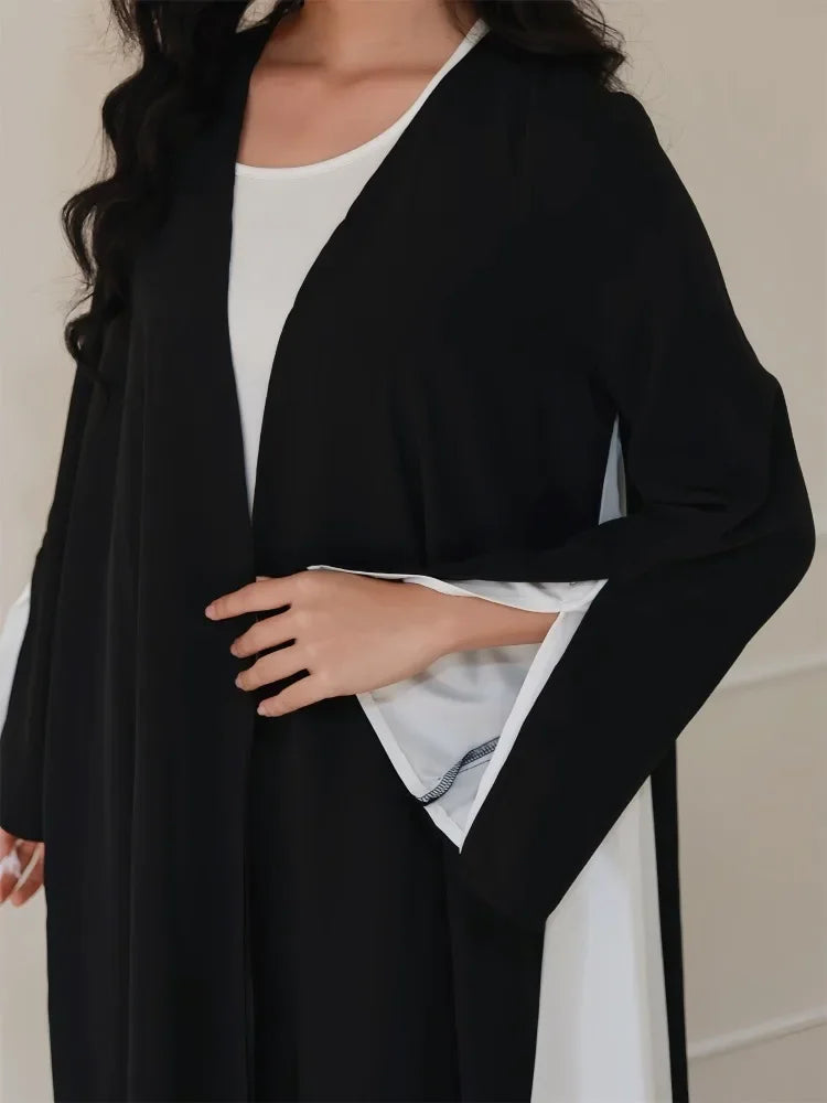 Turkey Abaya Muslim Open Front Black Abayas Elegant Long Sleeve Middle-East Islamic Arabian Kaftans Women Jilbabs Maxi Dresses