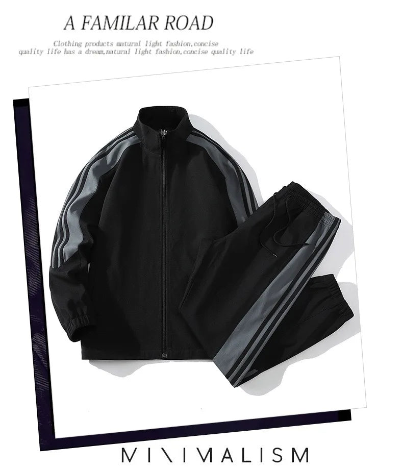 Autumn and Spring New Fashion Trend Outdoor Sports Jacket Set Men's Casual Loose Sports Plus Size High Quality Two-piece Set