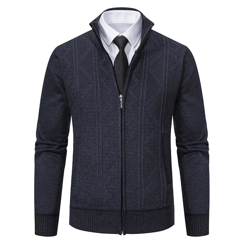 New Autumn Winter Men's Fashion Zip Up Knitted Sweater Casual Thickened Stand Collar Cardigan Jacket Trendy Outerwear