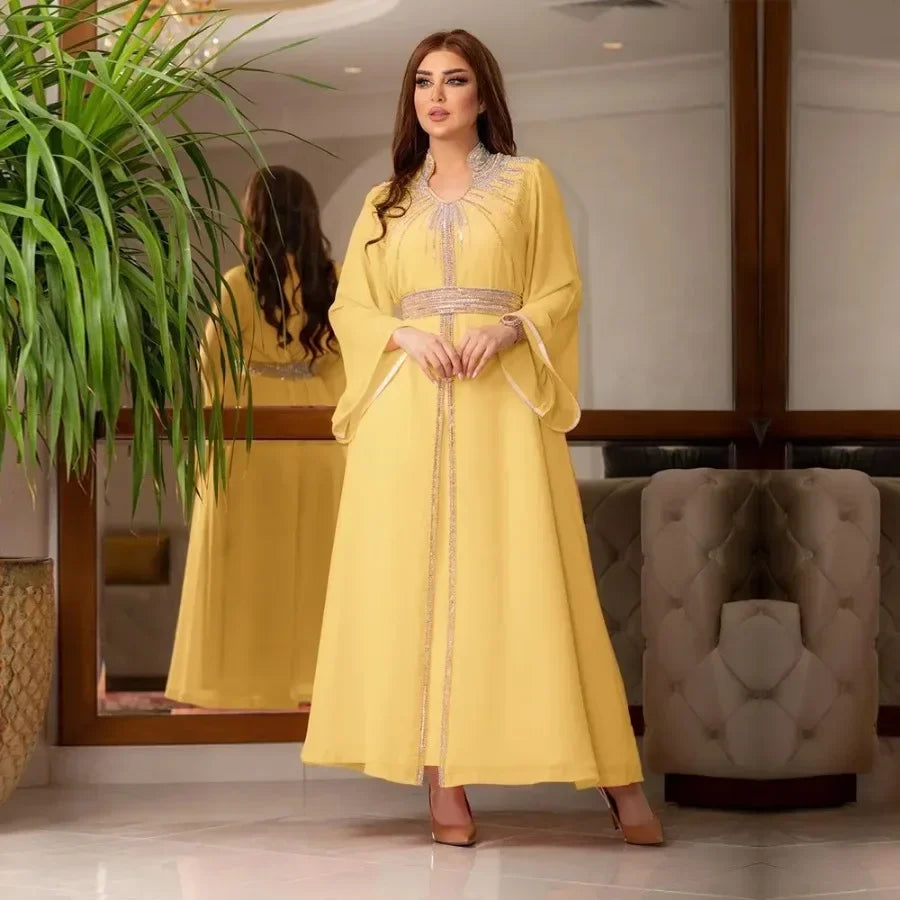 Luxury Abaya Diamonds Muslim Elegant Women Dresses Caftan Moroccan Dubai Kaftan Gown Evening Party Eid Long Maxi Dresses