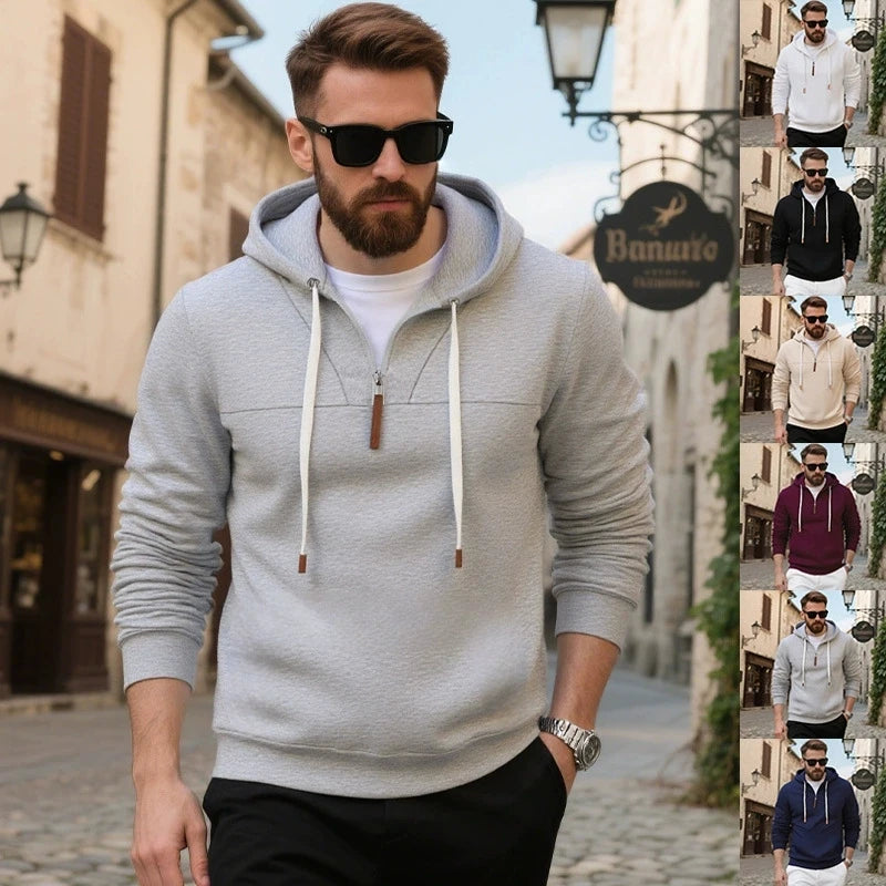 Winter Fleece Warm Men's Hoodie Pullover Oversize Couple Half Zipper Hooded Sweatshirts Solid Color Casual Mens Clothing Hoody