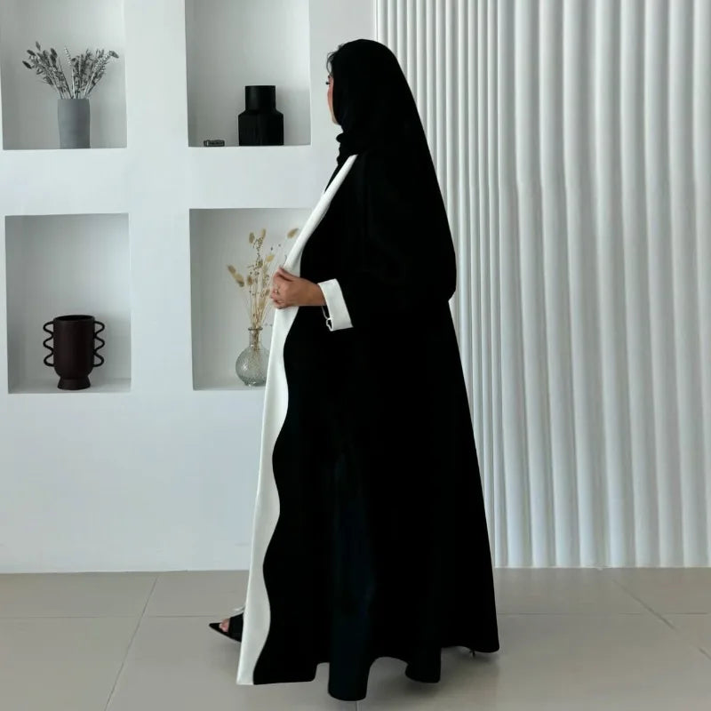 2025 Arabic Women Modest Muslim Cardigan Elegant Dubai Black Abaya Dress Islam Middle East Party Outfits New Turkey Kaftan Robe