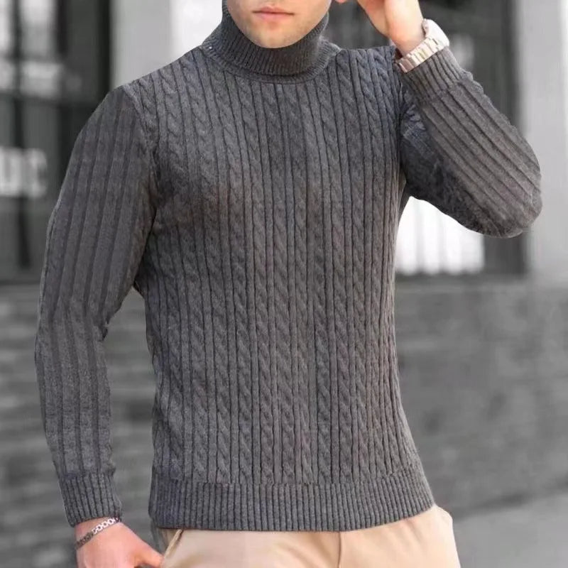 2024 Autumn Men's Sweaters High Neck Pullover Outdoor Work Knitted Warm Casual Turtleneck Sweatwear Woolen Mens Winter Tops