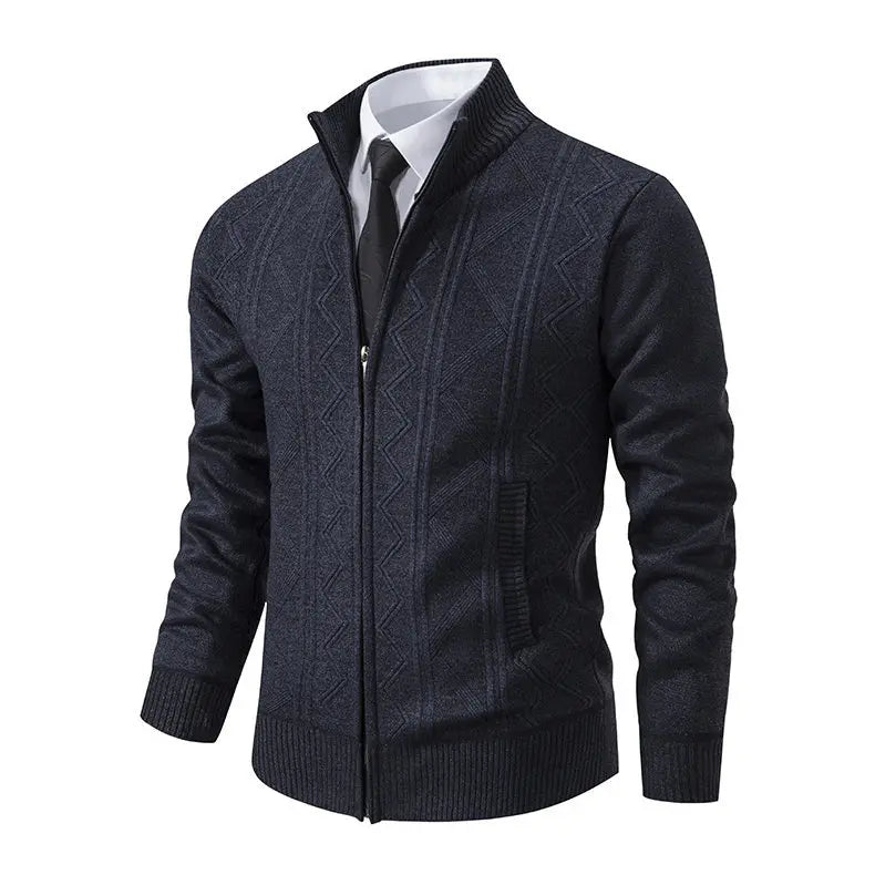 New Autumn Winter Men's Fashion Zip Up Knitted Sweater Casual Thickened Stand Collar Cardigan Jacket Trendy Outerwear