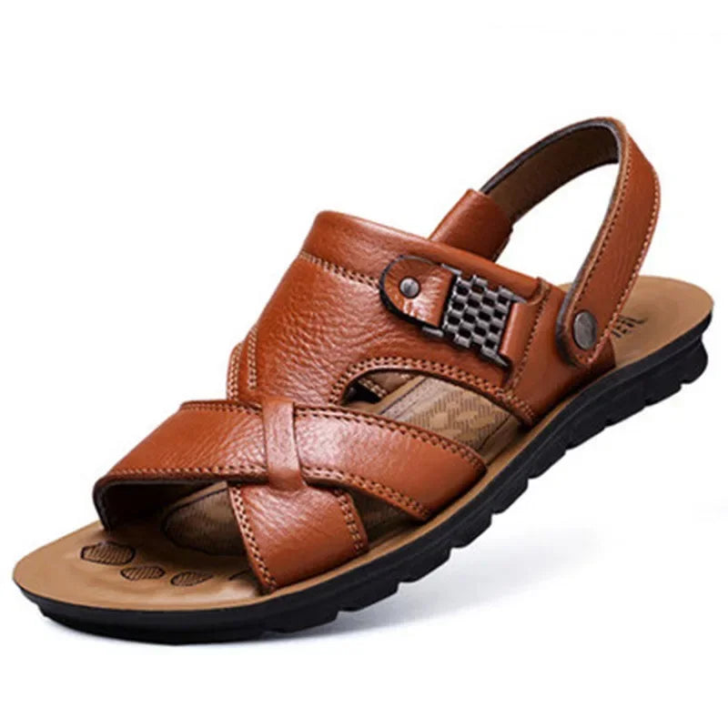 Men Sandals Summer Male Leather Sandals Classic Men Slippers Beach Shoes for Men Comfortable Walking Roman Sandalias Big Size 48