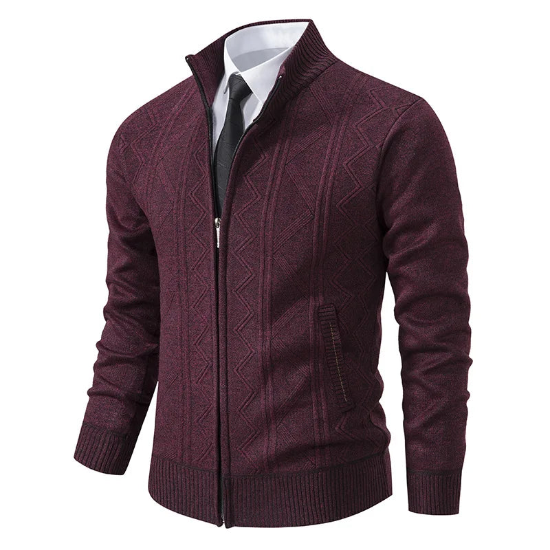 New Autumn Winter Men's Fashion Zip Up Knitted Sweater Casual Thickened Stand Collar Cardigan Jacket Trendy Outerwear