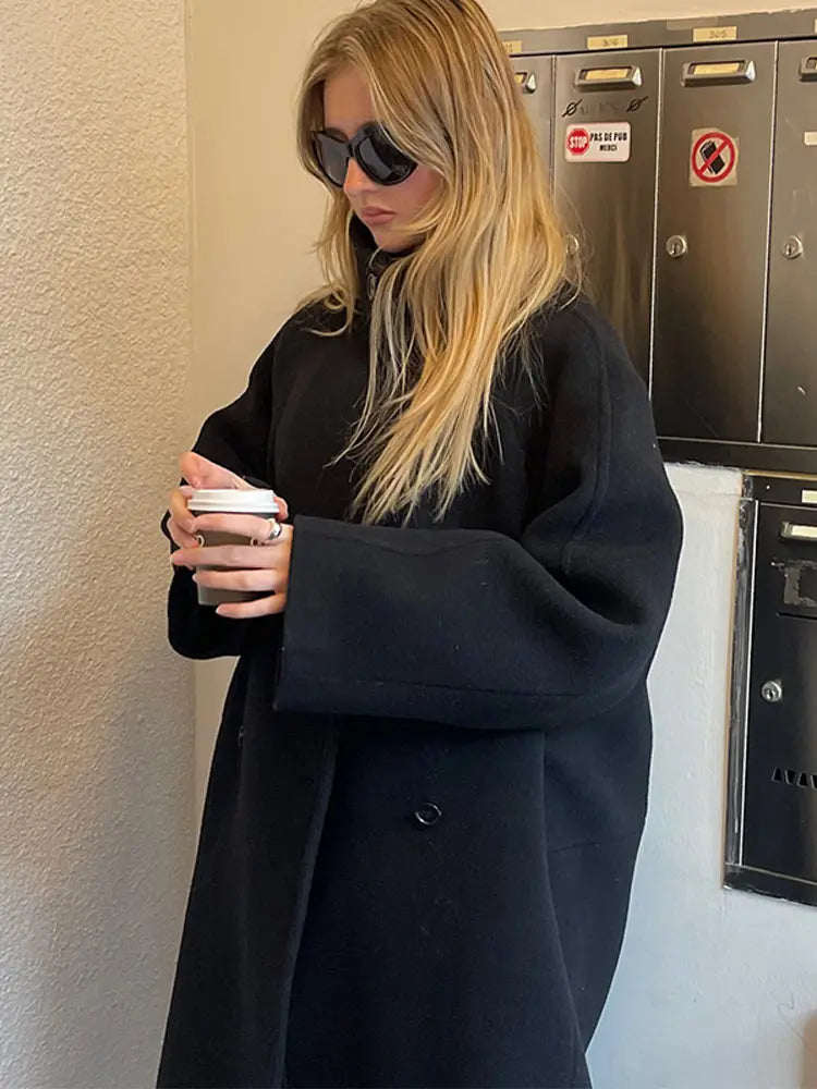 Fashion Women Woolen Long Coat Lapel Double Breasted Long Sleeve Overcoat 2025 Autumn Winter New High Street Lady Outerwear