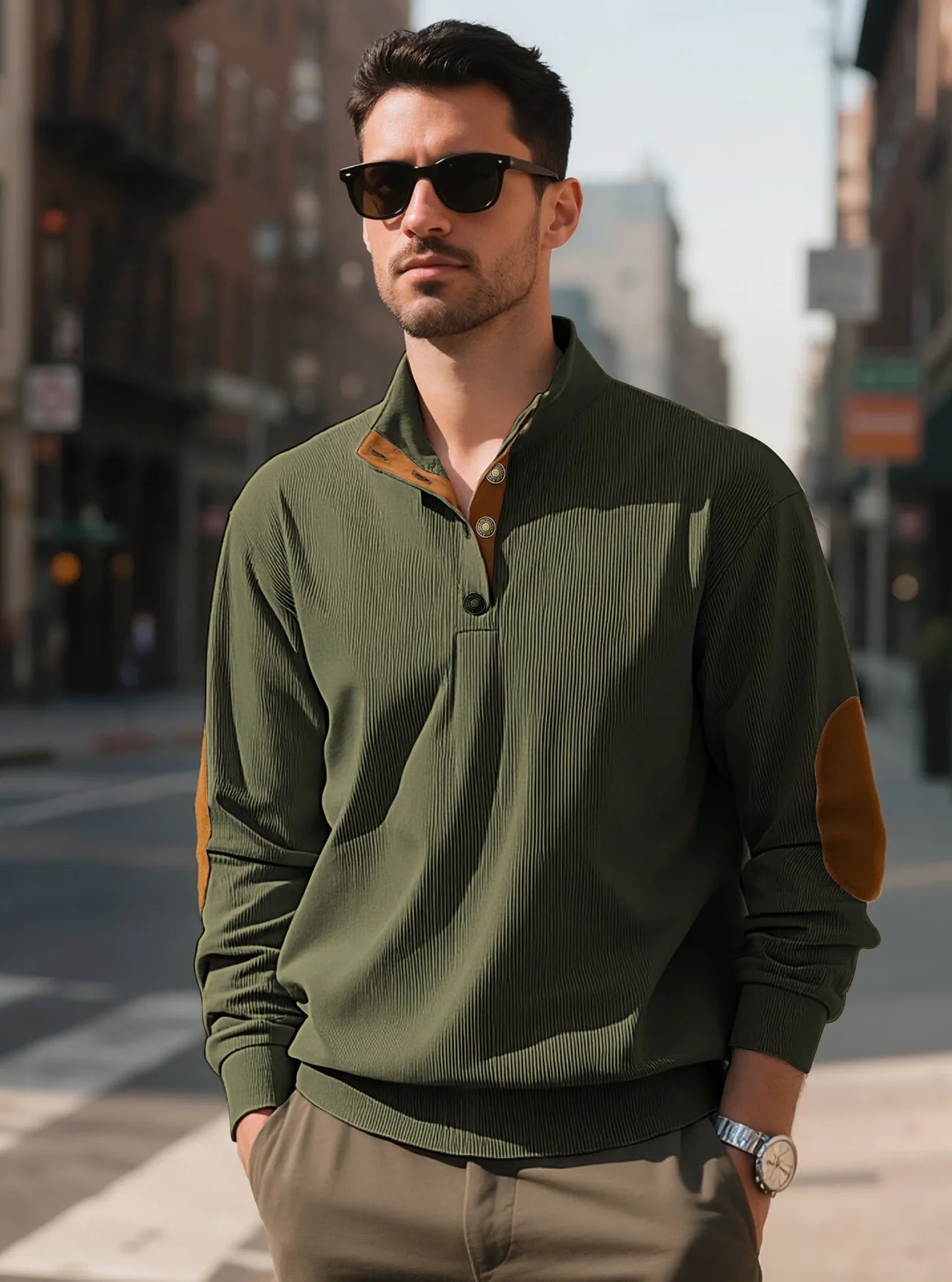 Men's outdoor casual, warm and fashionable sportswear, casual stand-up collar pullover, street top, autumn and winter outfits