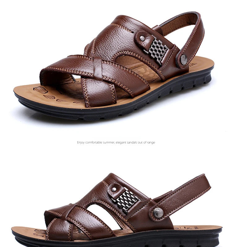 Men Sandals Summer Male Leather Sandals Classic Men Slippers Beach Shoes for Men Comfortable Walking Roman Sandalias Big Size 48
