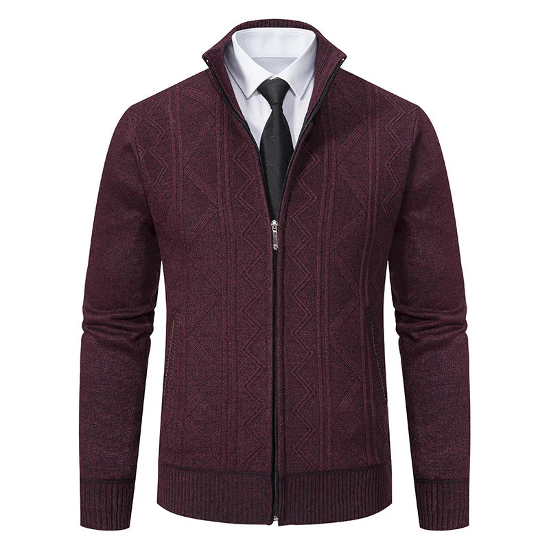 New Autumn Winter Men's Fashion Zip Up Knitted Sweater Casual Thickened Stand Collar Cardigan Jacket Trendy Outerwear