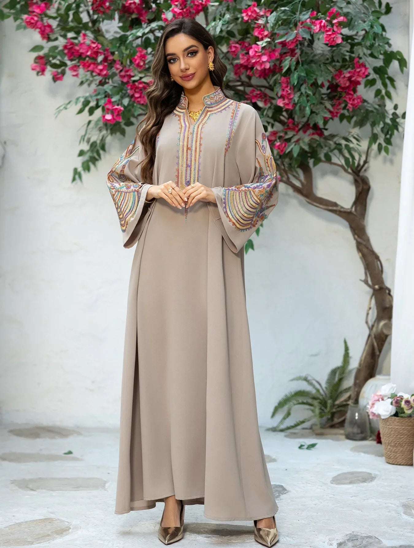 Embroidered Abayas for Women Muslim Evening Eid Party Dress Kaftan Dubai Turkey Robe Arabic Islam Jalabiya Caftan Marocain Femme