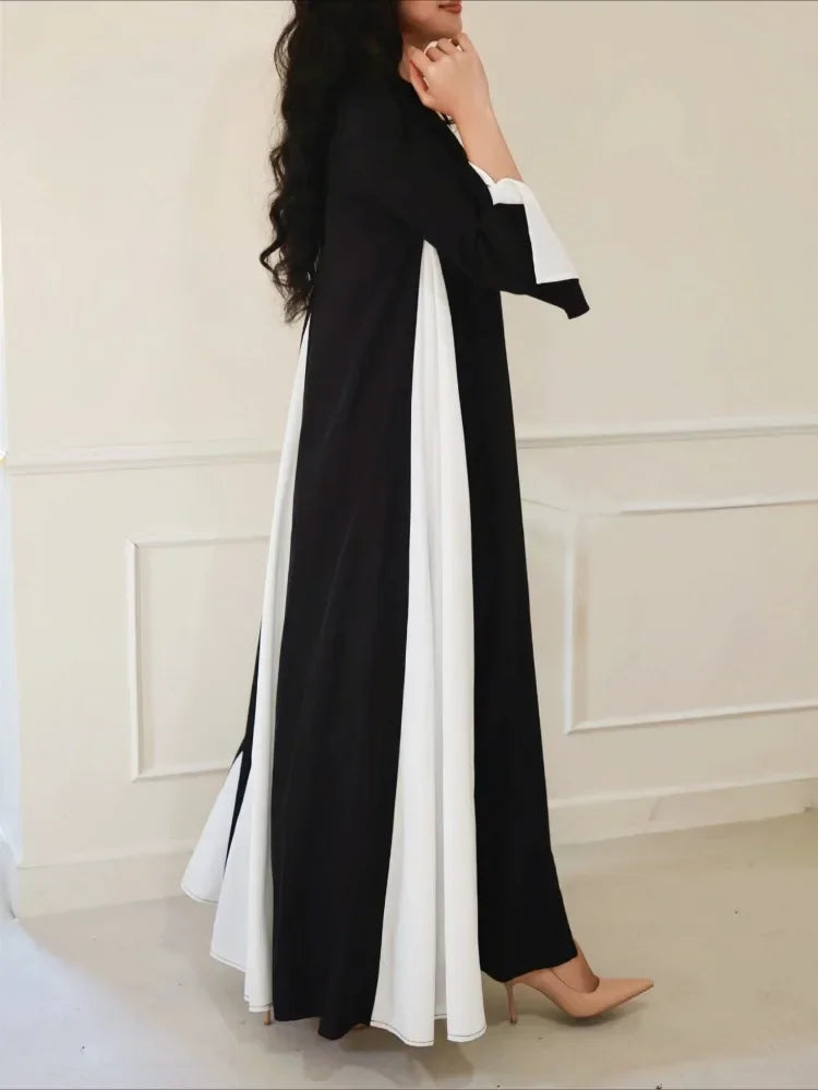 Turkey Abaya Muslim Open Front Black Abayas Elegant Long Sleeve Middle-East Islamic Arabian Kaftans Women Jilbabs Maxi Dresses