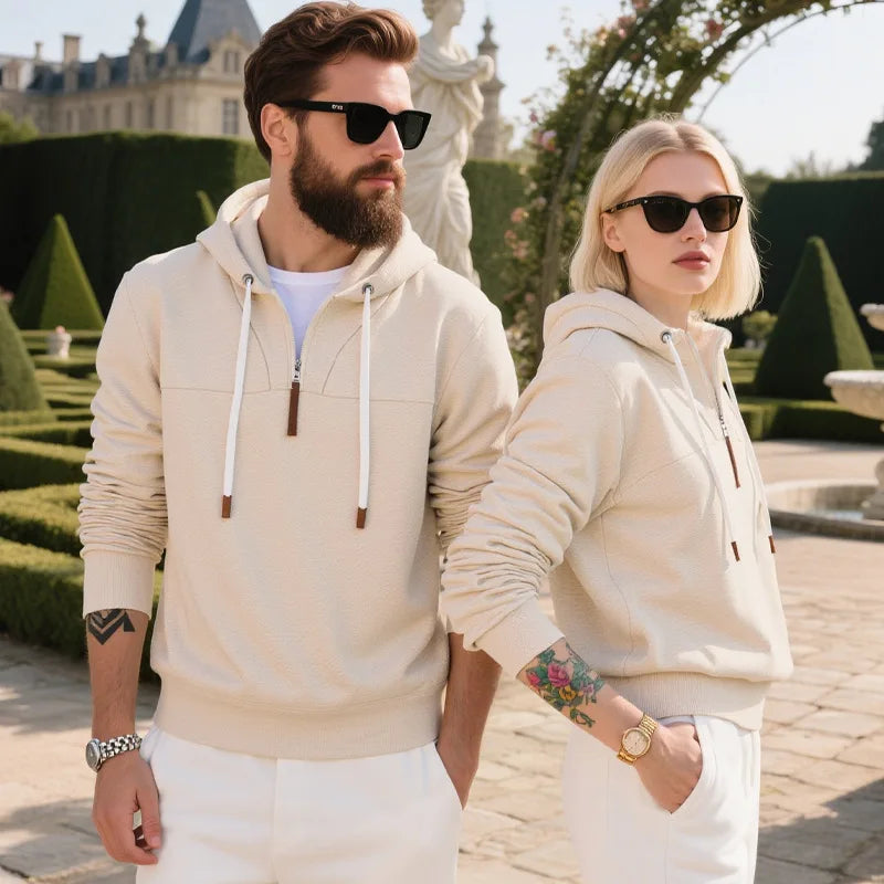 Winter Fleece Warm Men's Hoodie Pullover Oversize Couple Half Zipper Hooded Sweatshirts Solid Color Casual Mens Clothing Hoody