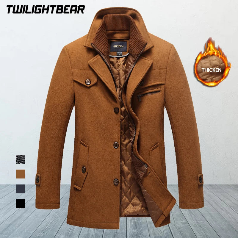 Winter Men's Jacket Oversized Wool Overcoat Solid Warm Pea Coats Thicken Casual Woolen Coat Men Clothing Parka A3F1303