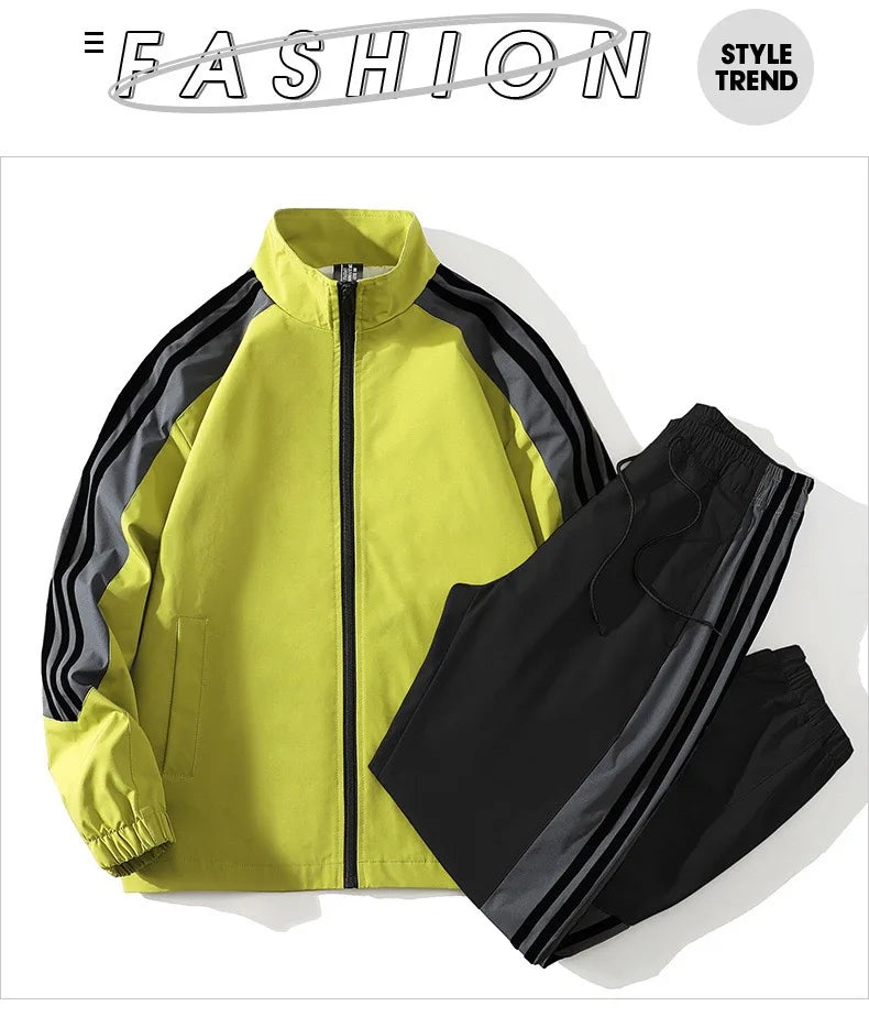 Autumn and Spring New Fashion Trend Outdoor Sports Jacket Set Men's Casual Loose Sports Plus Size High Quality Two-piece Set